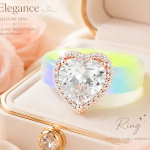 Elegante siliconen ring met kleurverloop en een fonkelende hartvormige zirkonia