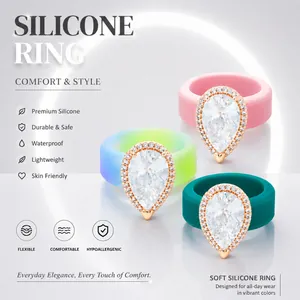 Anello in Silicone con Zirconia a Taglio Pera Impermeabile Leggero Anello con Pietra Preziosa Halo per Donna Gioielli Sportivi Regalo