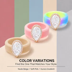 Anello in silicone con zirconia a goccia in beige, rosa e sfumatura aurora