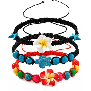 Ensemble de bracelets de cheville d'été avec fleurs en argile et tortue turquoise