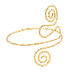 Elegante brazalete de brazo abierto geométrico dorado con textura de espiral para mujer