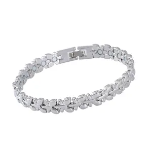 Close-up of silver butterfly link magnetic bracelet with magnetic therapy inserts