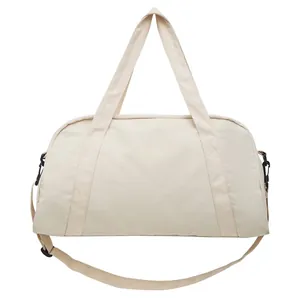 Lightweight beige large capacity duffle bag with adjustable straps for travel and sports