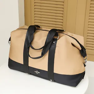 Women Large Capacity Oxford Cloth Travel Bag Waterproof Sports Gym Duffel Bag Color Block Foldable Luggage Crossbody Tote Bag