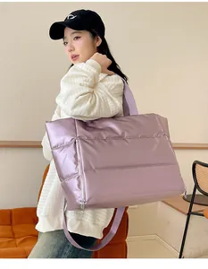 Large lavender quilted travel bag for women, perfect for gym and weekend trips.