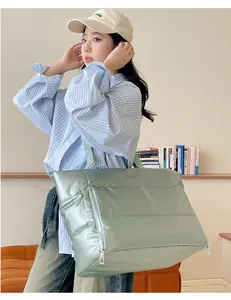 Stylish sage green puffer tote bag with large capacity for travel and fitness use