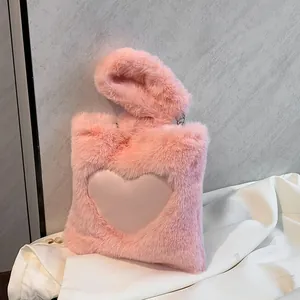 Borsa Tote in Peluche a Cuore da Donna Nuova Grande Capacità Semplice Borsa a Tracolla Sottobraccio in Pelliccia Sintetica alla Moda