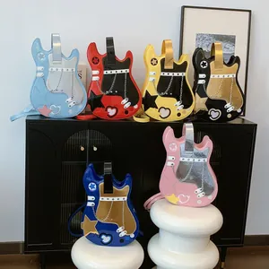Creative guitar-shaped colorful backpacks for women, stylish shiny crossbody handbags