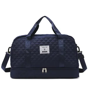 Professional navy blue quilted gym and travel duffel bag with shoe compartment