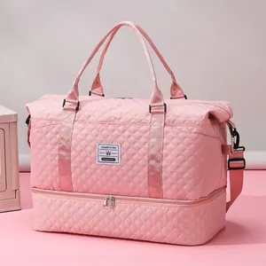 Quilted Diamond Large Capacity Travel Bag With Independent Shoe Compartment Dry Wet Separation Duffel Bag For Gym Yoga Trip