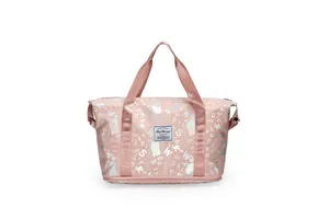 Bolso de viaje rosa ligero con estampado de letras holográficas para gimnasio y viajes