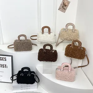Set of colorful plush Sherpa square handbags with crossbody straps for stylish daily use