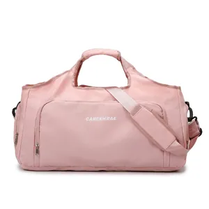 Large capacity pink travel duffel bag for fitness and sports with adjustable shoulder strap