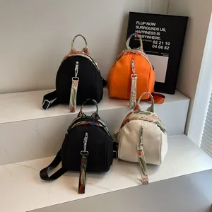 Mini sacs à dos en forme de coquille, noir, orange et crème avec sangles ethniques