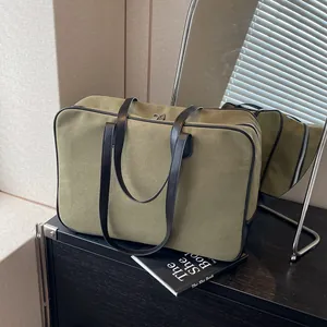 Unisex Große Kapazität Segeltuch Aktentasche Kontrastfarbe Umhängetasche Pendler Handtasche Für Herren Damen Büro Arbeit Reisetasche