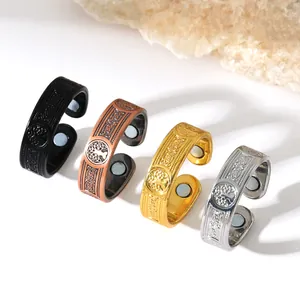 Vintage Tree of Life magnetic copper rings in four metallic finishes shown together