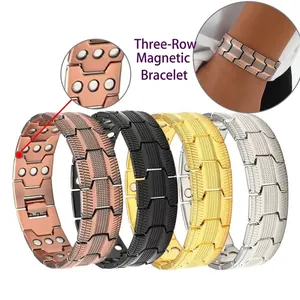 Vintage Herren Magnettherapie Armband Zinklegierung Strass Abnehmbar Antik Kupfer Schwarz Glied Armband Gesundheit Biker Schmuck