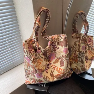 Vintage Newspaper Floral Print Canvas Tote Bag Large Capacity Women Shoulder Underarm Bag With Matching Pouch