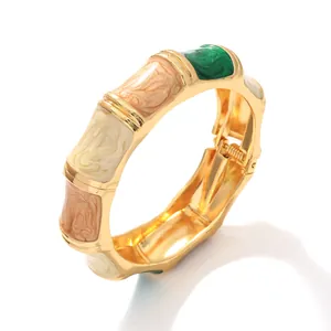Vintage Bohemian enamel bamboo-style bangle with colorful marbled drip oil finish