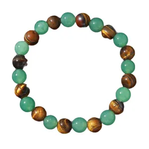 Natural Tiger Eye and Green Aventurine Crystal Beaded Bracelet for Men and Women
