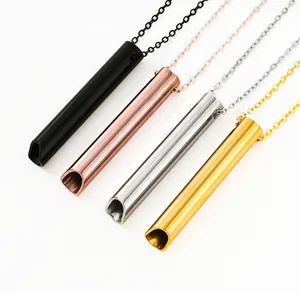 Stainless steel breathing meditation whistle necklace set in four elegant metallic colors