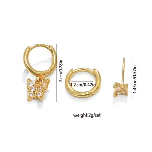 Detailed dimensions and weight of gold butterfly hoop and stud earring set for women.