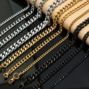Stainless Steel Cuban Link Chain Necklace Bracelet For Men Women Hip Hop Fashion Jewelry Polished Gold Silver Black Accessories