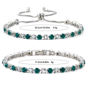 Gedetailleerd overzicht van 4 mm zirkoon tennisarmbanden met maat en gewichtsgegevens.
