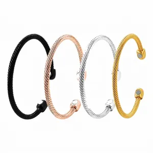Minimalist Copper Magnetic Cuff Bangle For Women Men Electroplated Twisted Cable Wire Spiral Bracelet Health Care Decorative Jewelry