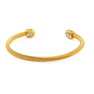Premium gold-plated twisted cable bracelet with dual magnetic therapy ends for wellness