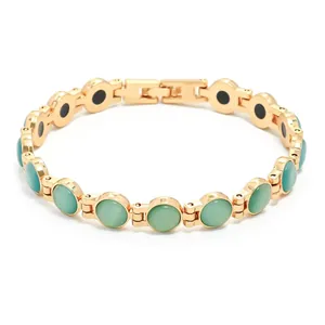 Elegante bracciale placcato oro con pietre occhio di gatto verdi per gioielli alla moda donna
