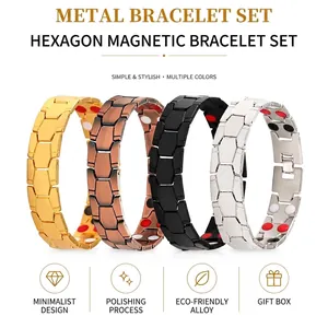 Men's Punk Zinc Alloy Hexagonal Link Magnetic Bracelet Bio-Magnetic Therapy Health Care Wide Chain Bracelet Jewelry Gift