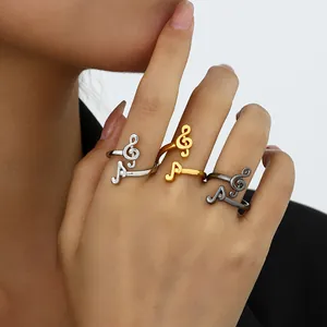 Music Note Treble Clef Open Adjustable Ring Zinc Alloy Musical Symbol Fashion Jewelry Finger Ring Gift For Music Lovers