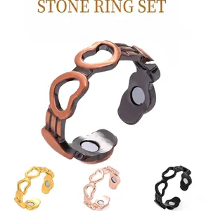 Holle Hartvorm Koperen Magnetische Ring Voor Mannen Vrouwen Verstelbare Geometrische Open Vingerring Persoonlijkheid Sieraden