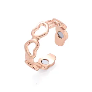 Roségouden magneettherapie ring met hol hartontwerp en verstelbare open ringband