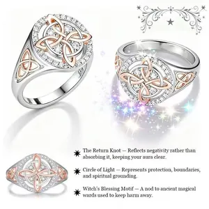 Two-tone Celtic Knot Zirconia Rings For Women Zinc Alloy Copper Gold Silver Plated Geometric Inlaid Finger Ring Fashion Jewelry