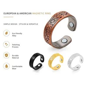 Bague Magnétique Arbre de Vie Vintage pour Femmes Hommes en Alliage de Zinc Électroplaqué Nœud Celtique Ajustable Anneau Ouvert Bijoux Cadeau