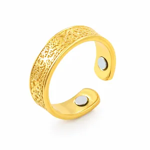 Bague magnétique dorée vintage avec motif arbre de vie et anneau ajustable
