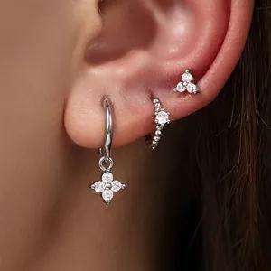 Silver finish fashion copper earring set with CZ stones for women in a stack style.
