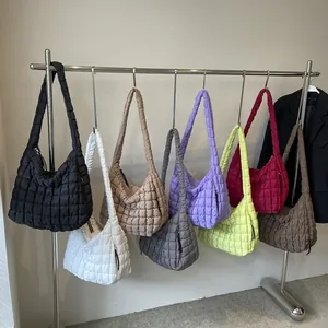 Stylish large capacity puffer quilted hobo tote bags in multiple colors for women