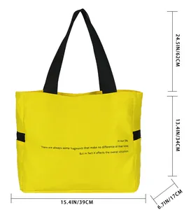 Dimensiones del producto para el bolso tote grande de nailon amarillo con asas negras