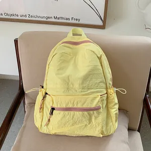 Women Korean Style Fashion Pleated Nylon Backpack Large Capacity School Bag Casual Travel Rucksack With Contrast Zipper Daypack