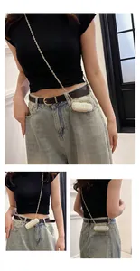 Detailed views of a mini sequin chain bag for parties, worn by a model in multiple poses.