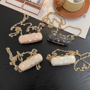 Four elegant glitter mini lipstick chain shoulder bags for socialite evening parties