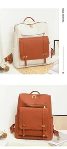 Zaino elegante in ecopelle di grande capacità in beige e marrone per viaggi e scuola.