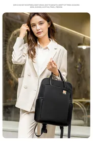 Stylish large capacity black square backpack for women, versatile travel and business bag