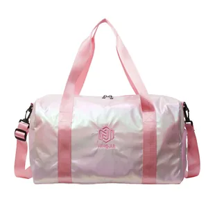 Stylische rosa schimmernde holografische Reisetasche mit großem Fassungsvermögen und Griffen