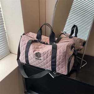 Quilted Rhombus Travel Bag Large Capacity Duffel Bag Women Men Waterproof Canvas Weekend Overnight Fitness Gym Tote Bag Shoulder Strap