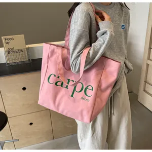 Stylish minimalist pink canvas tote bag with large capacity for students and women