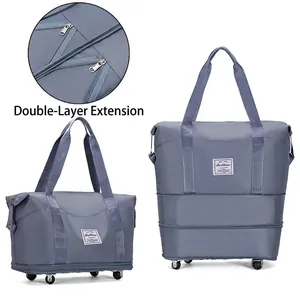 Large capacity foldable travel bag with universal wheels and expandable height design